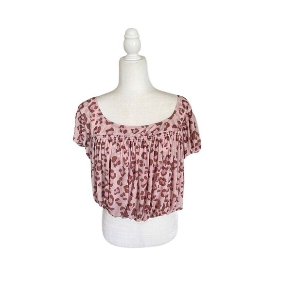 Women's M Free People blouse Megs leopard print pink cropped size small - Picture 1 of 6